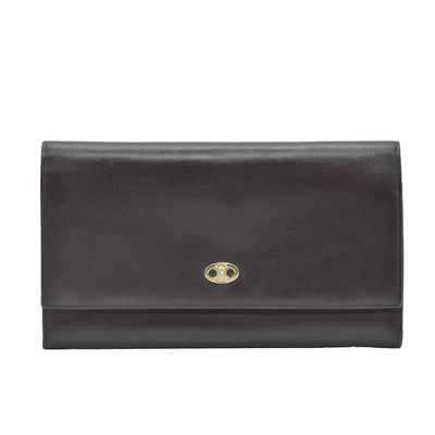 $990 Celine Vintage Bifold Kiss Lock Wallet Brown CONSIGNMENT