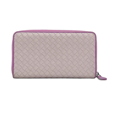 $760 Bottega Veneta Nappa Intrecciato Zip Around Wallet Bicolor Purple Pink CONSIGNMENT