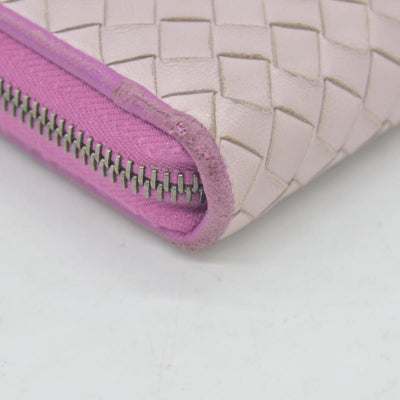 $760 Bottega Veneta Nappa Intrecciato Zip Around Wallet Bicolor Purple Pink CONSIGNMENT