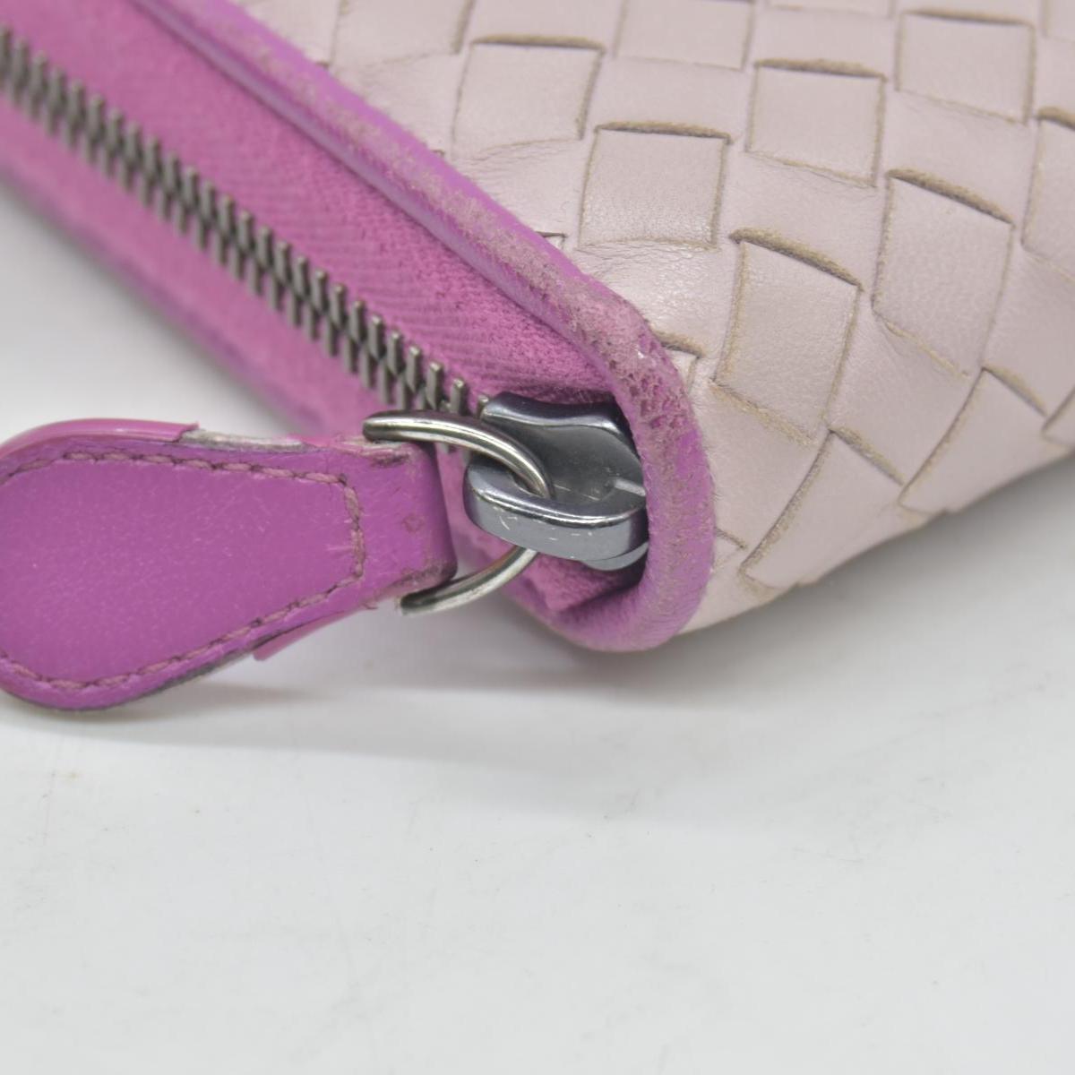 $760 Bottega Veneta Nappa Intrecciato Zip Around Wallet Bicolor Purple Pink CONSIGNMENT