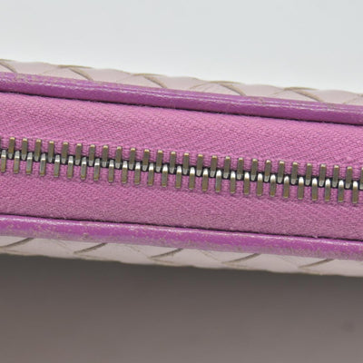 $760 Bottega Veneta Nappa Intrecciato Zip Around Wallet Bicolor Purple Pink CONSIGNMENT