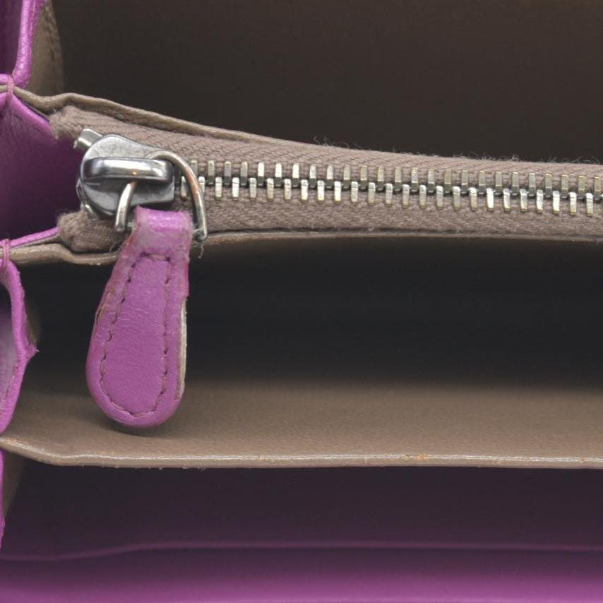 $760 Bottega Veneta Nappa Intrecciato Zip Around Wallet Bicolor Purple Pink CONSIGNMENT