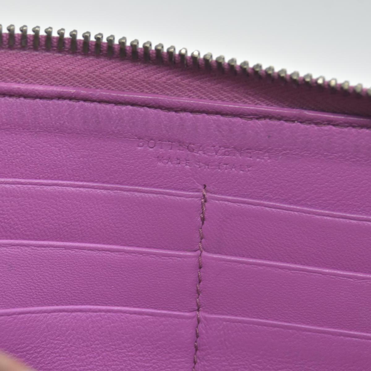 $760 Bottega Veneta Nappa Intrecciato Zip Around Wallet Bicolor Purple Pink CONSIGNMENT