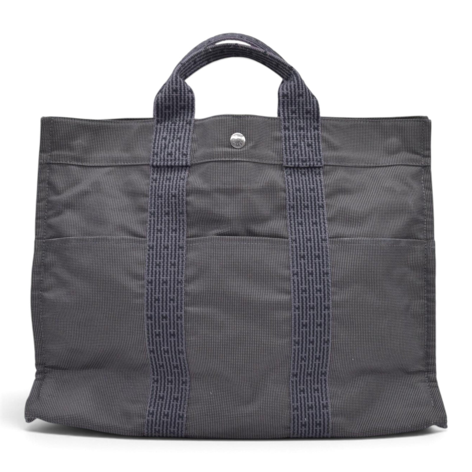 $850 HERMES Herline MM Grey Canvas Tote Bag CONSIGNMENT 10021621