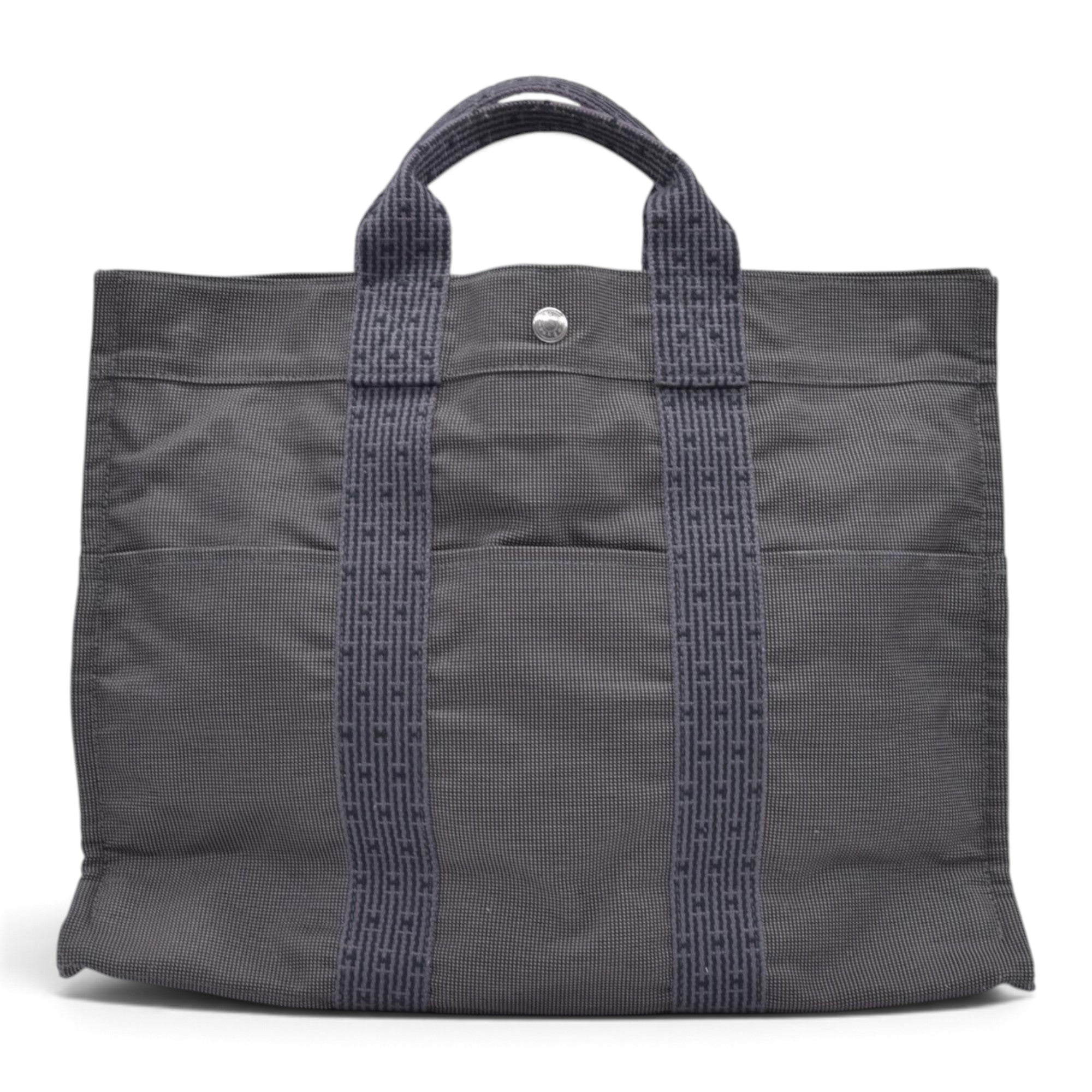 $850 HERMES Herline MM Grey Canvas Tote Bag CONSIGNMENT 10021621