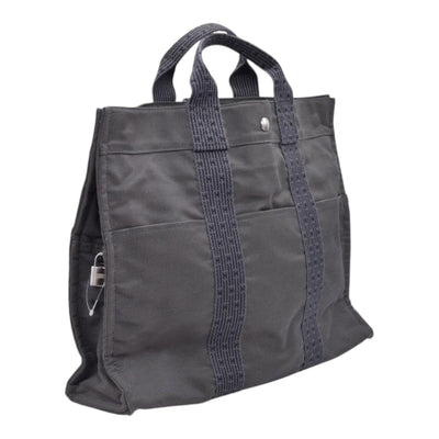 $850 HERMES Herline MM Grey Canvas Tote Bag CONSIGNMENT 10021621