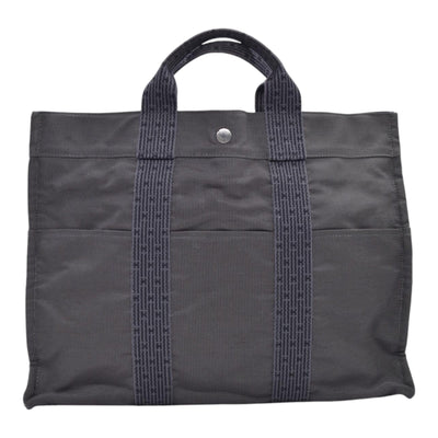 $850 HERMES Herline MM Grey Canvas Tote Bag CONSIGNMENT 10021621