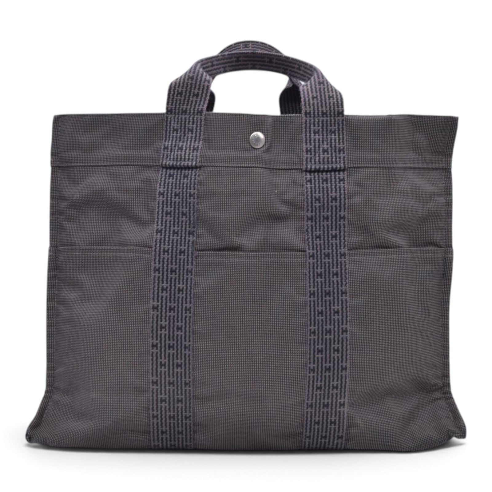 $850 HERMES Herline MM Grey Canvas Tote Bag CONSIGNMENT 10021622