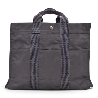 $850 HERMES Herline MM Grey Canvas Tote Bag CONSIGNMENT 10021622