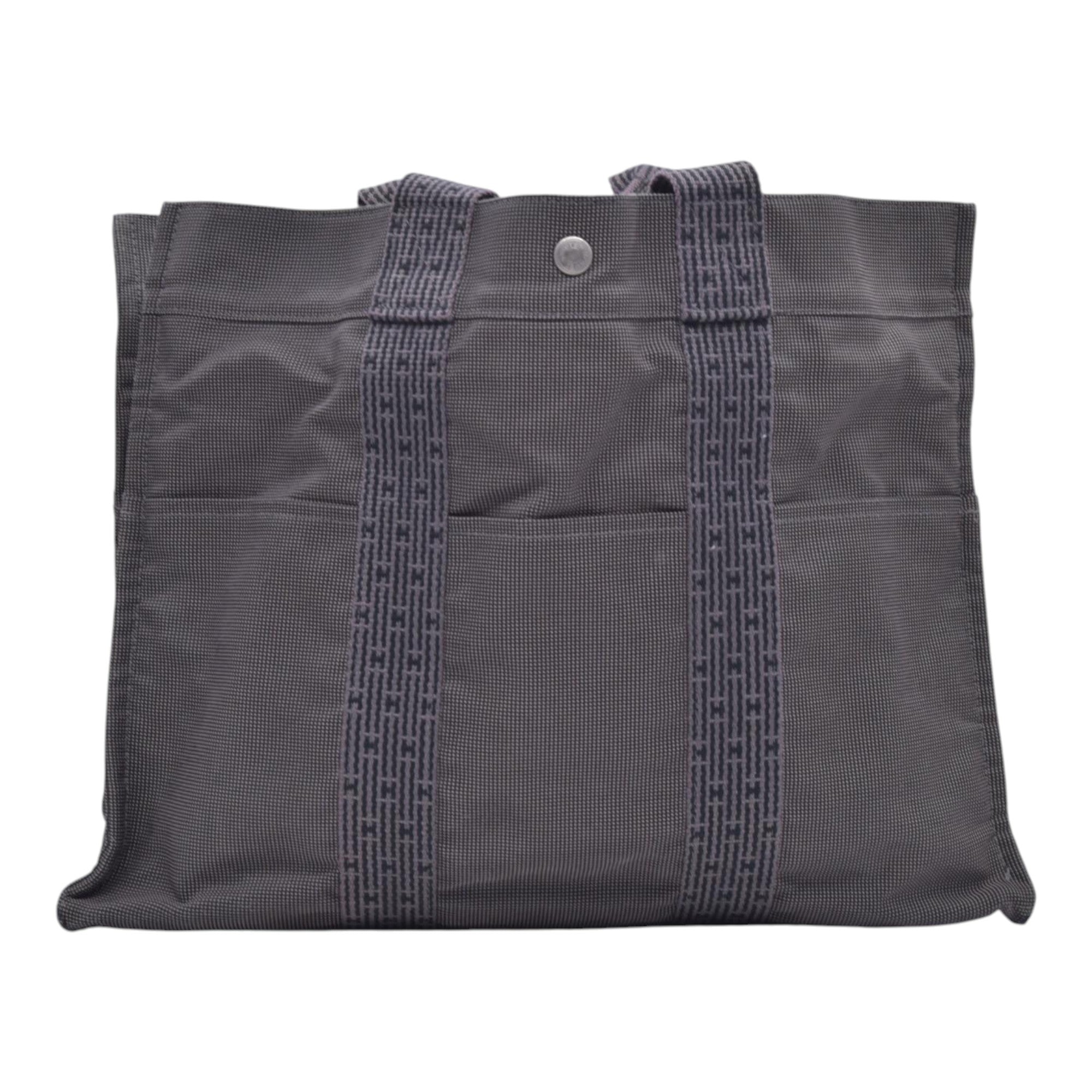 $850 HERMES Herline MM Grey Canvas Tote Bag CONSIGNMENT 10021622
