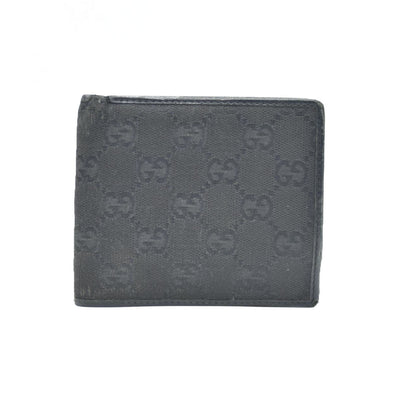 GUCCI GG Logo Canvas Leather Bifold Wallet Black