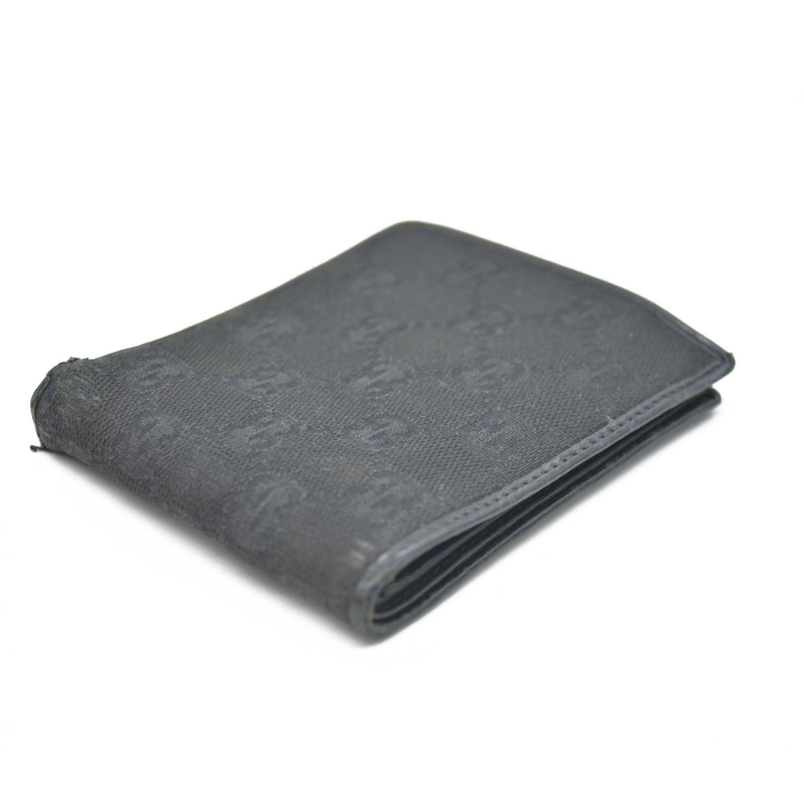 GUCCI GG Logo Canvas Leather Bifold Wallet Black