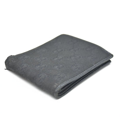 GUCCI GG Logo Canvas Leather Bifold Wallet Black