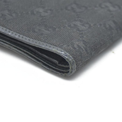 GUCCI GG Logo Canvas Leather Bifold Wallet Black