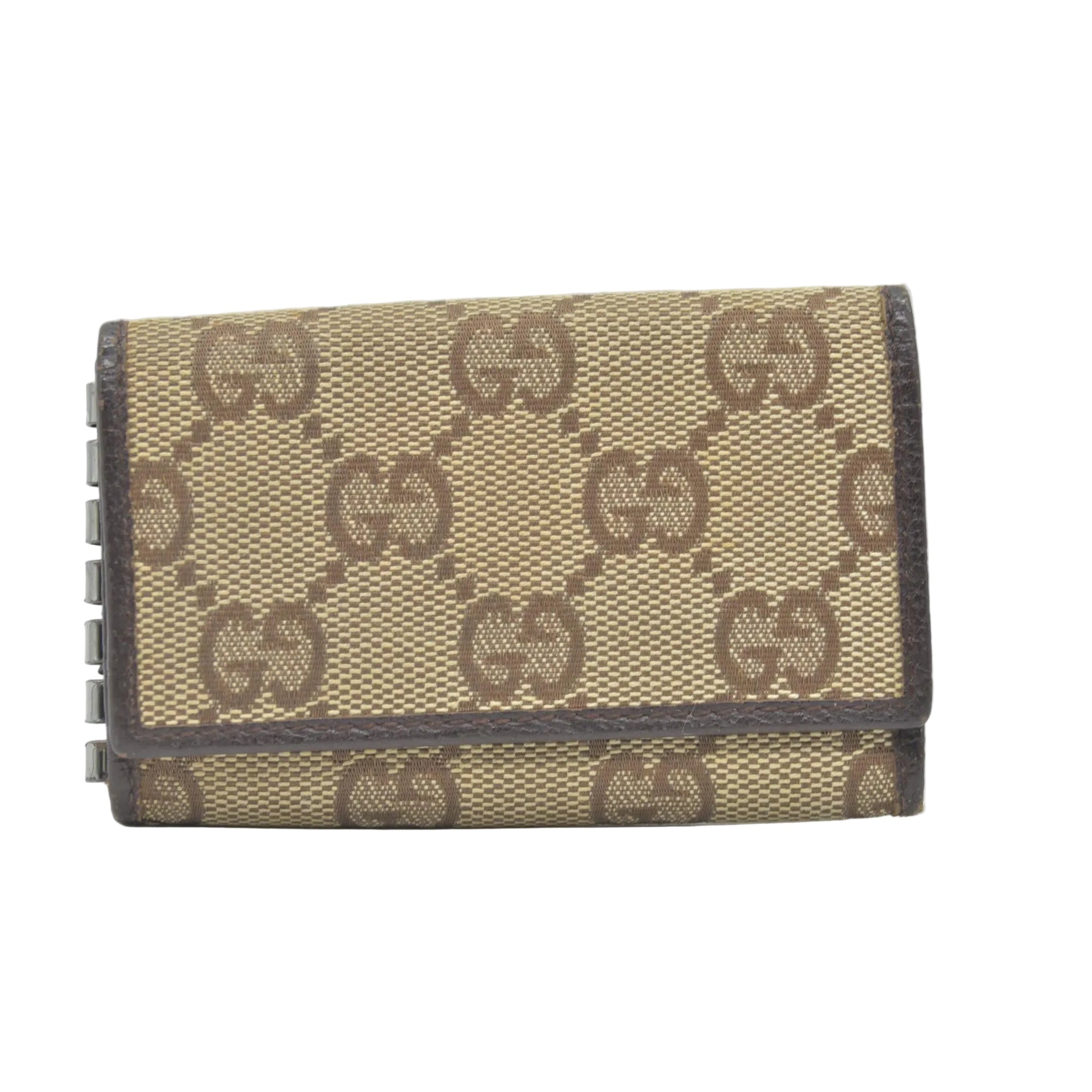 $330 GUCCI Monogram 6 Key Holder Case Dark Brown GG Wallet Canvas Signature Logo CONSIGNMENT