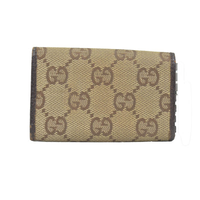 $330 GUCCI Monogram 6 Key Holder Case Dark Brown GG Wallet Canvas Signature Logo CONSIGNMENT
