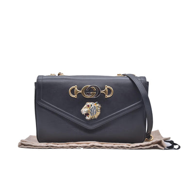 $2980 Gucci Black Calfskin Medium Rajah Shoulder Bag CONSIGNMENT