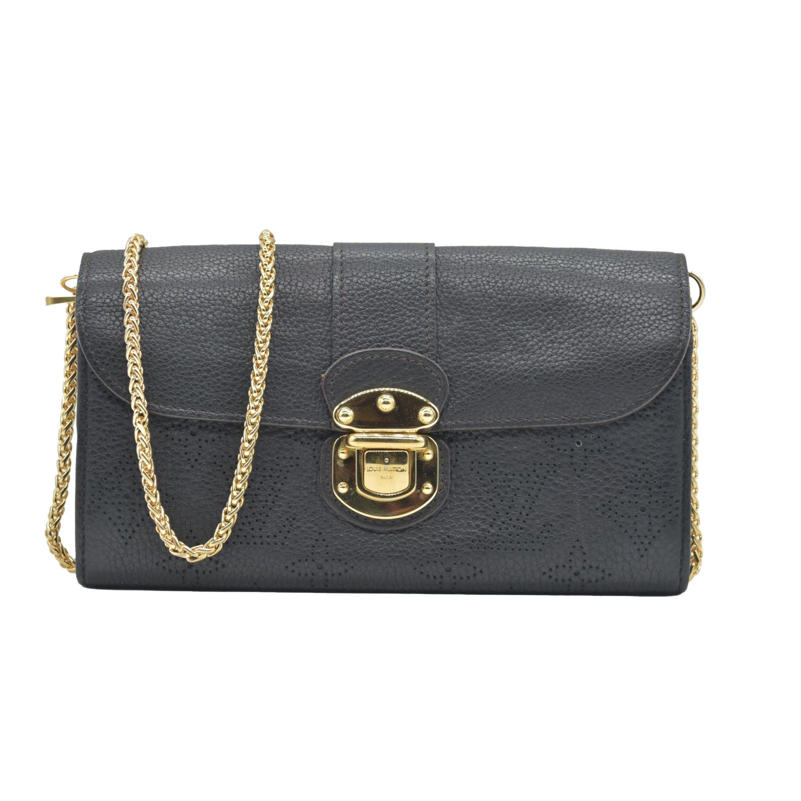 $1130 2014 Louis Vuitton Mahina Amelia Wallet Black CONSIGNMENT TN0184