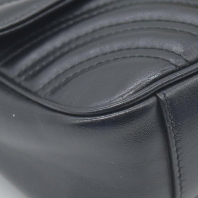 $2600 Gucci Calfskin Matelasse Mini GG Marmont Shoulder Bag Black