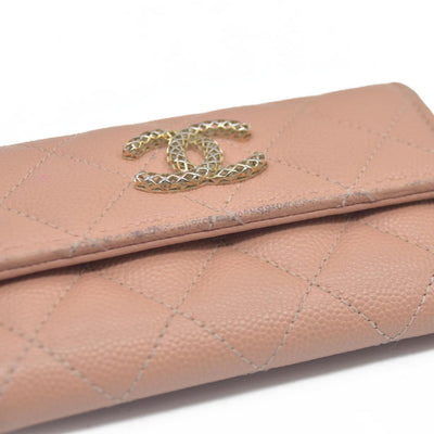 Chanel Quilted CC Flap Card Holder Interlocking CC Logo Trifold Wallet