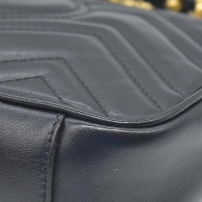 $2600 Gucci Calfskin Matelasse Mini GG Marmont Shoulder Bag Black