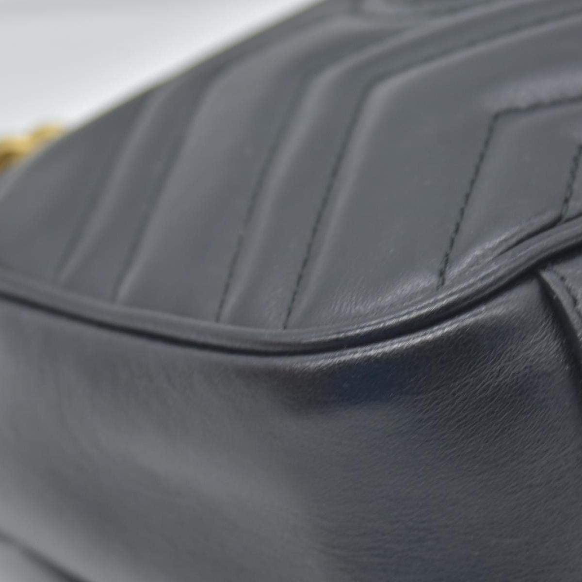$2600 Gucci Calfskin Matelasse Mini GG Marmont Shoulder Bag Black
