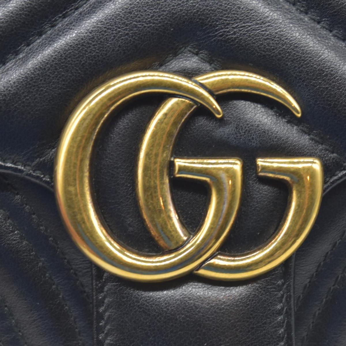 $2600 Gucci Calfskin Matelasse Mini GG Marmont Shoulder Bag Black