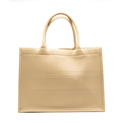 Christian Dior Calfskin Embossed Medium Book Tote Beige