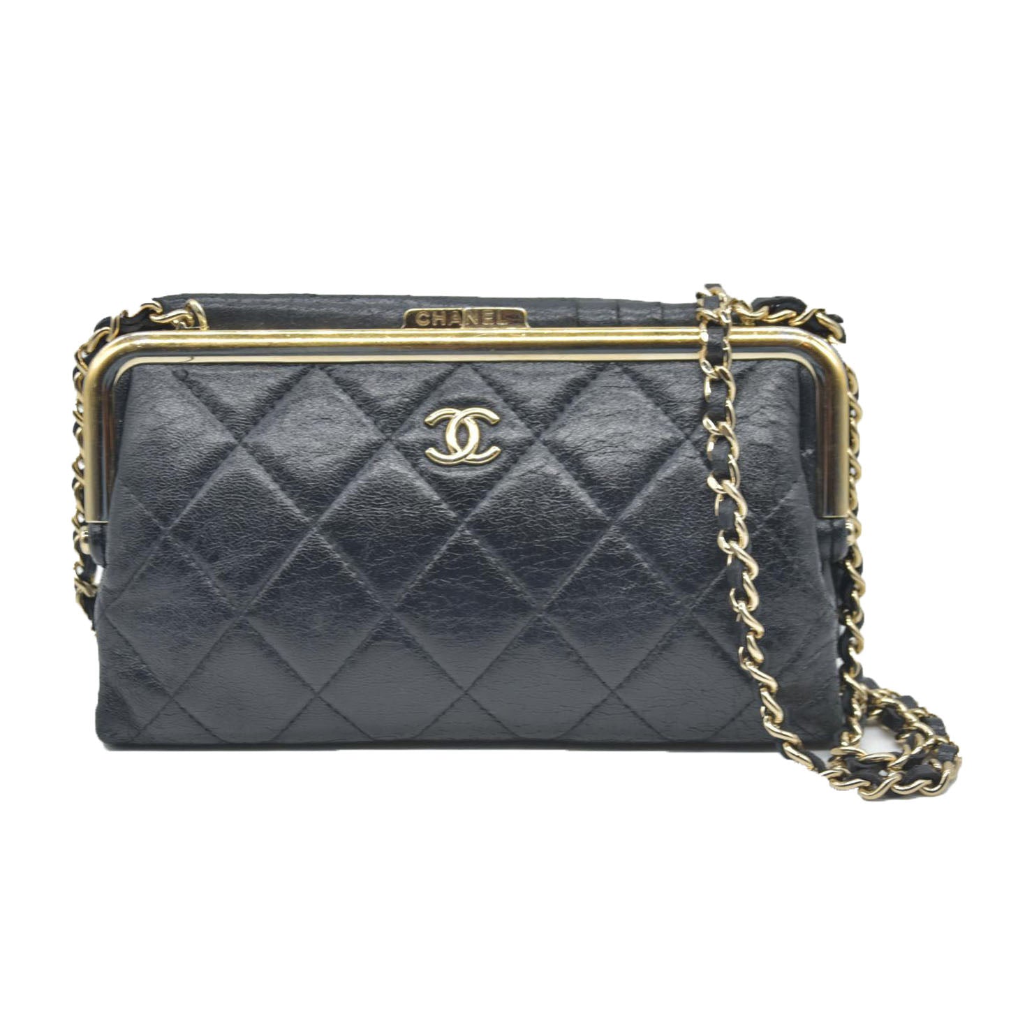 Chanel Quilted Frame Clutch With Chain
