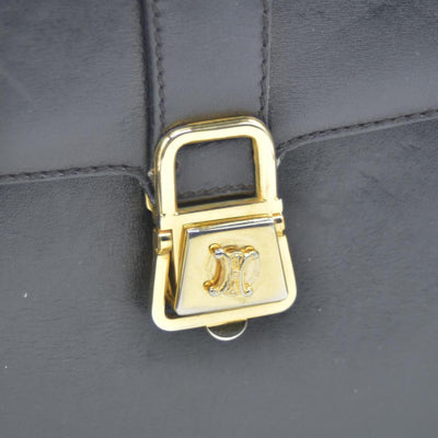 $1800 CONSIGNMENT CELINE Vintage Calf Leather Shoulder Bag Black Rare Horsebit Gold Hardware
