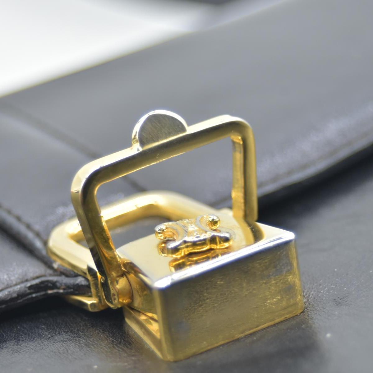 $1800 CONSIGNMENT CELINE Vintage Calf Leather Shoulder Bag Black Rare Horsebit Gold Hardware
