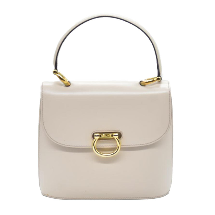 CONSIGNMENT CELINE Flap Ring Handbag Beige Women's Leather CELINE