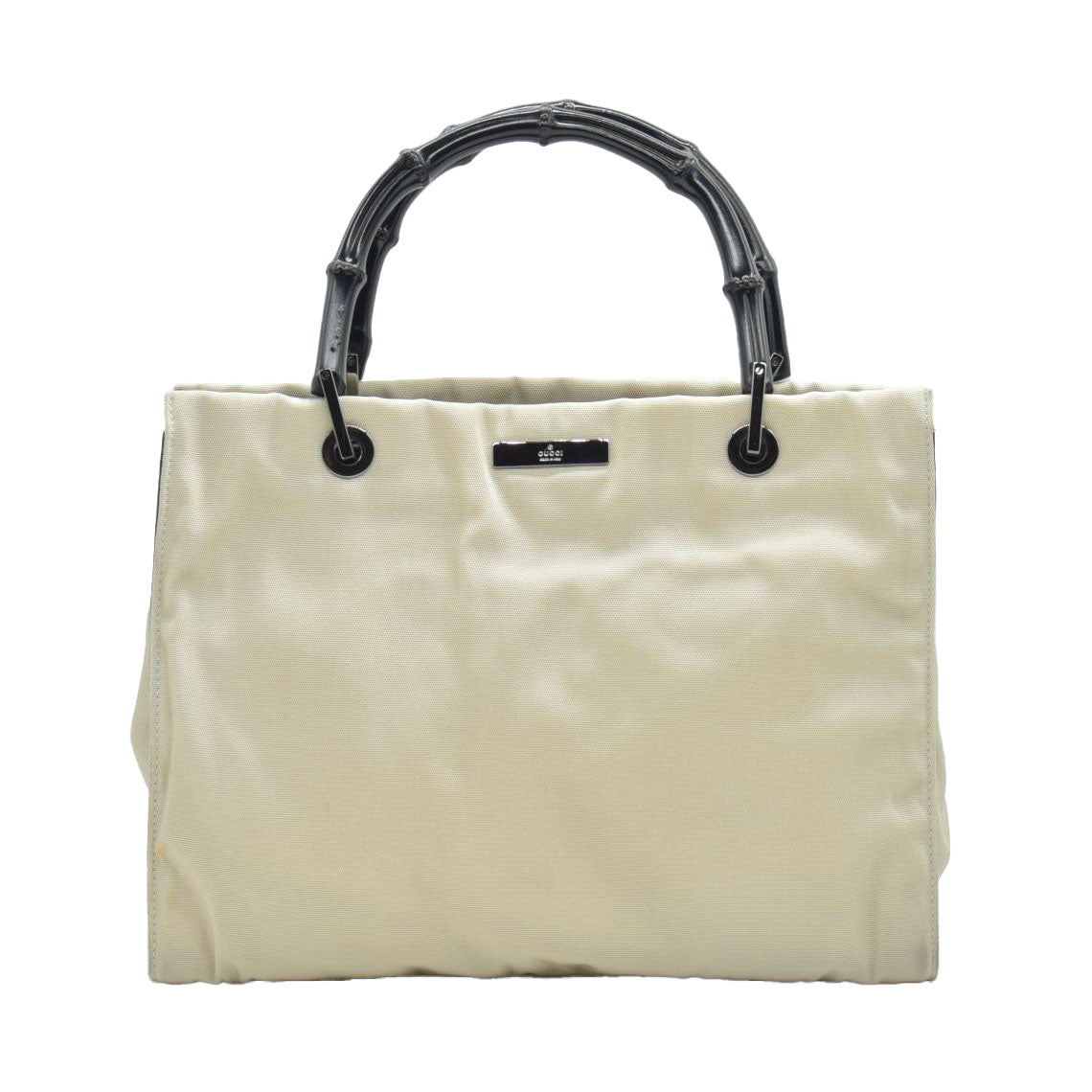 $850 CONSIGNMENT Gucci Bamboo Shoulder Bag Beige Nylon