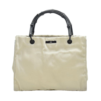 $850 CONSIGNMENT Gucci Bamboo Shoulder Bag Beige Nylon