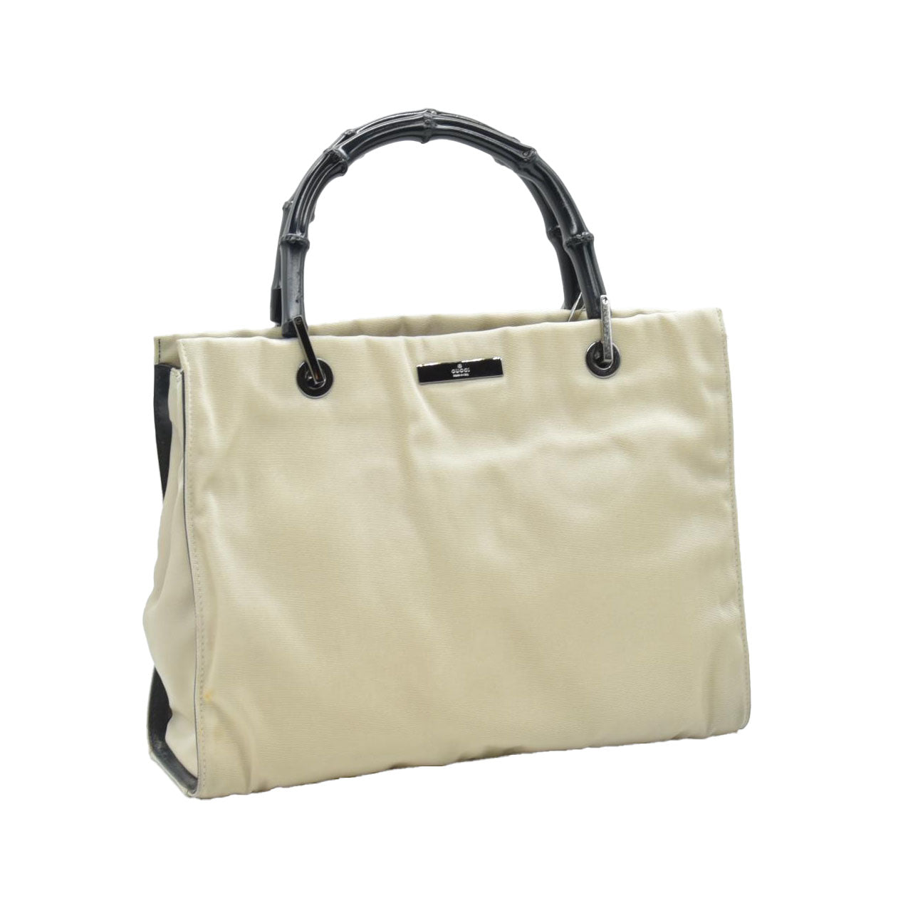 $850 CONSIGNMENT Gucci Bamboo Shoulder Bag Beige Nylon