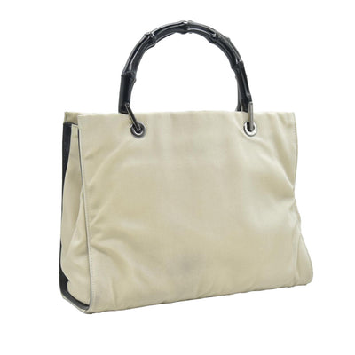 $850 CONSIGNMENT Gucci Bamboo Shoulder Bag Beige Nylon