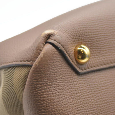 AUCTION $1795 BURBERRY Nova Check Canvas Leather Tote Bag w/Strap