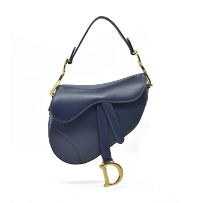 $2750 Christian Dior 2018 Mini Smooth Calfskin Saddle Bag satchel Navy