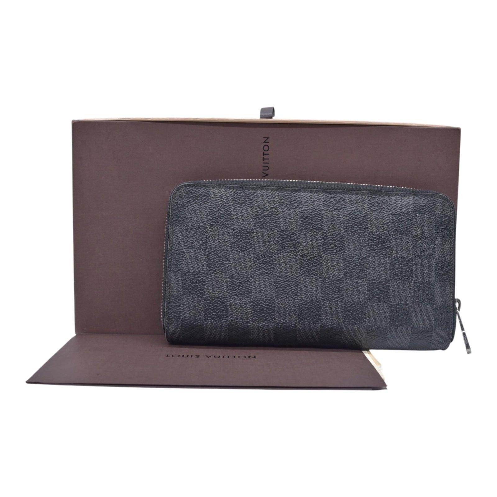 $950 LOUIS VUITTON Damier Graphite Zippy Organizer Wallet Black / Grey CONSIGNMENT 10021567