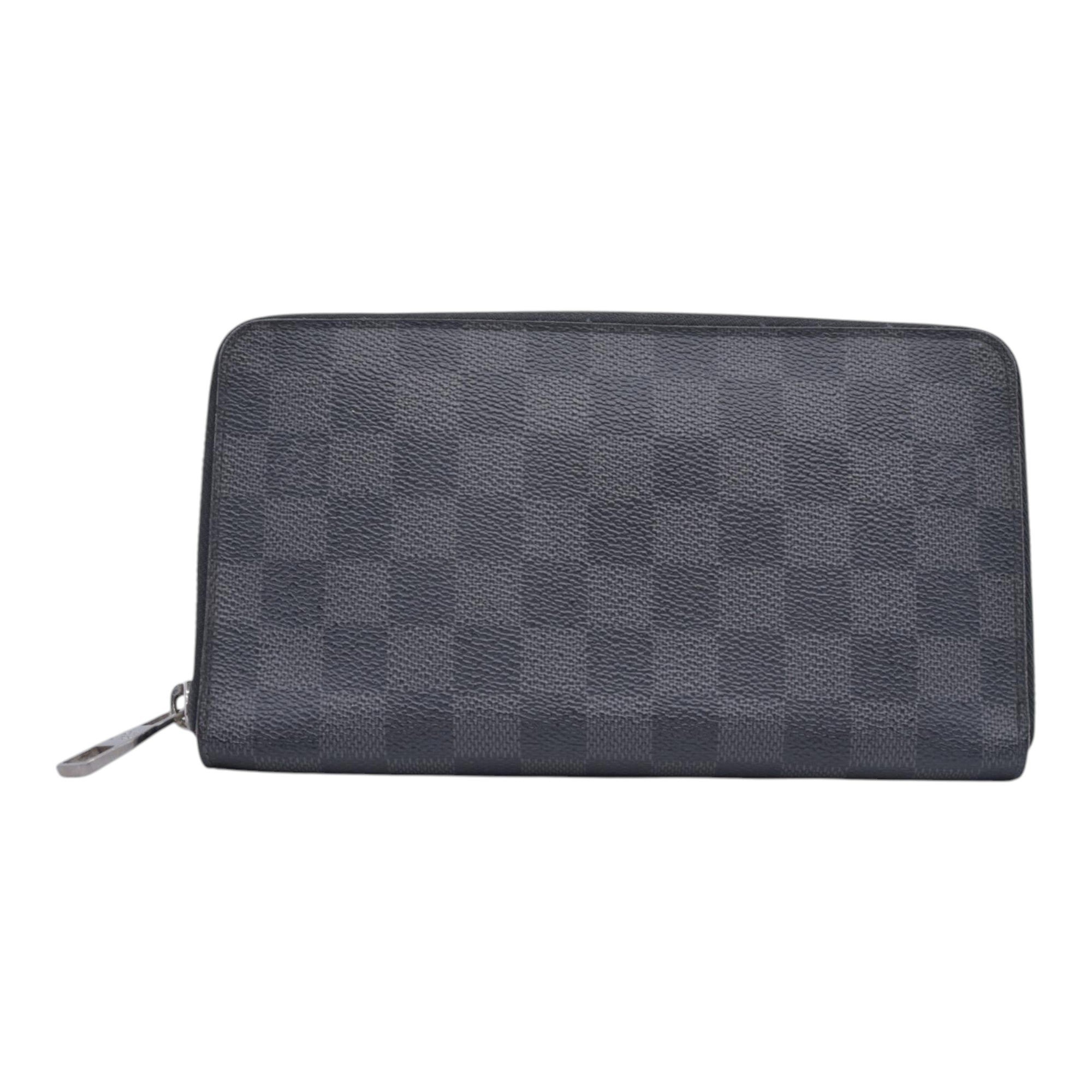 $950 LOUIS VUITTON Damier Graphite Zippy Organizer Wallet Black / Grey CONSIGNMENT 10021567
