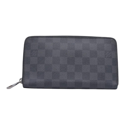 $950 LOUIS VUITTON Damier Graphite Zippy Organizer Wallet Black / Grey CONSIGNMENT 10021567