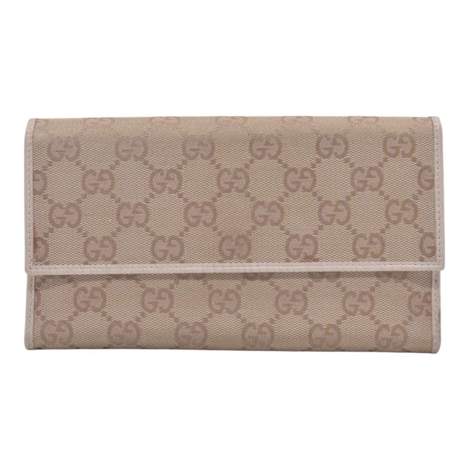 $520 GUCCI GG Canvas Continental Flap Wallet Beige CONSIGNMENT 10021578