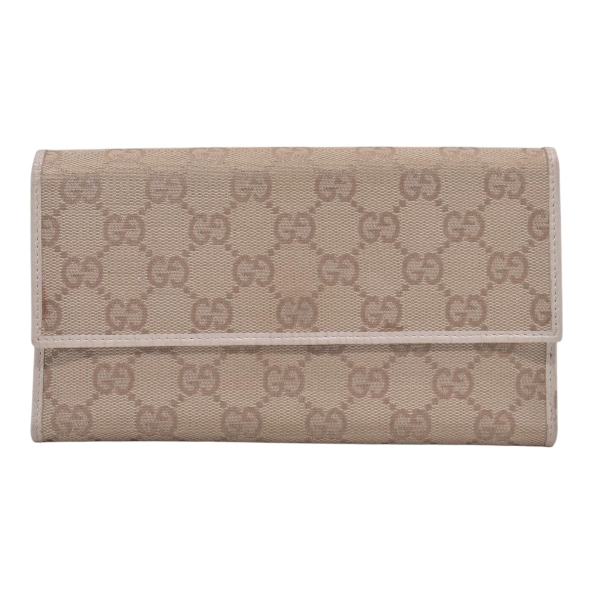 $520 GUCCI GG Canvas Continental Flap Wallet Beige CONSIGNMENT 10021578