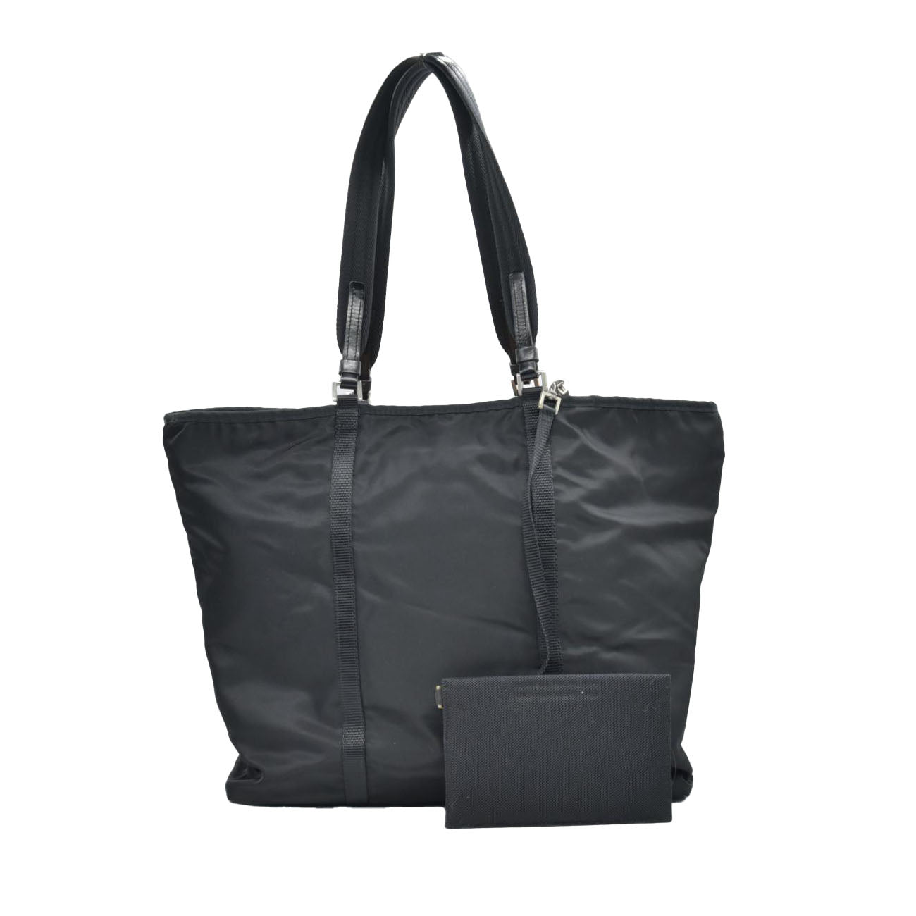 $950 CONSIGNMENT Prada Nylon Enameled Metal Triangle Shoulder Bag