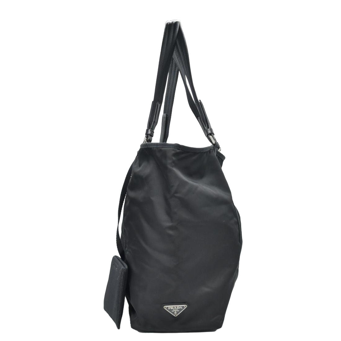$950 CONSIGNMENT Prada Nylon Enameled Metal Triangle Shoulder Bag