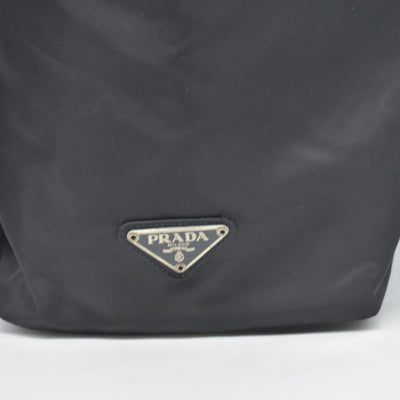 $950 CONSIGNMENT Prada Nylon Enameled Metal Triangle Shoulder Bag