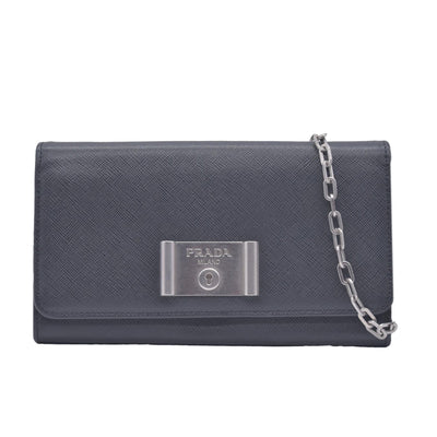 Prada Saffiano Lock Leather Flap Wallet on Chain CONSIGNMENT