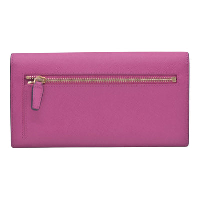 $380 MCM Saffiano Leather Logo Plaque Continental Flap Wallet Pink CONSIGNMENT 10021573