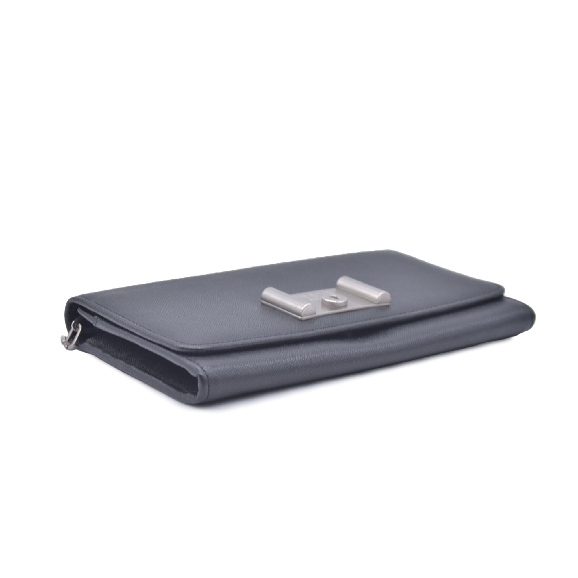 Prada Saffiano Lock Leather Flap Wallet on Chain CONSIGNMENT