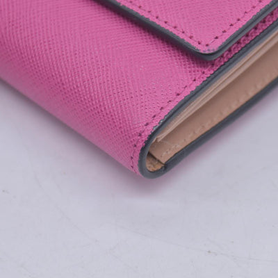 $380 MCM Saffiano Leather Logo Plaque Continental Flap Wallet Pink CONSIGNMENT 10021573